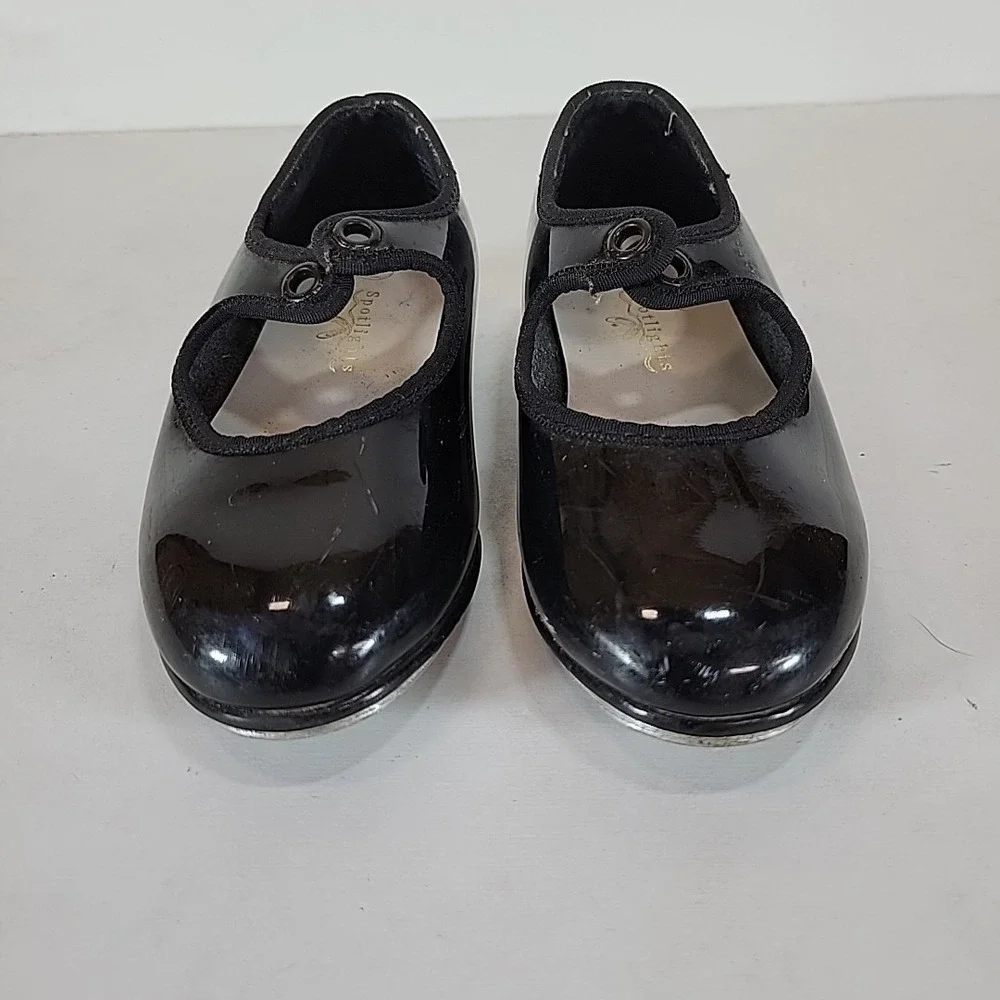 Spotlights Black Patent Tap Dance Shoes‎ Girls Size 9 Youth Mary Jane Slip On